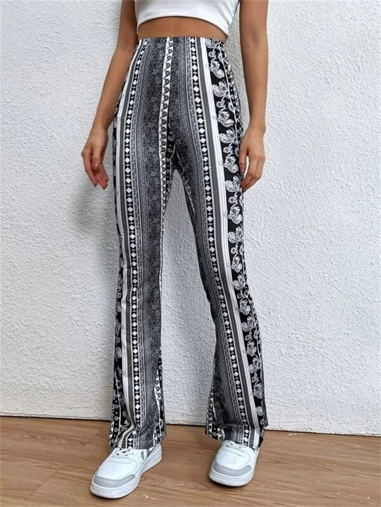 High Elastic Tight Pants Slim Sexy Print Trousers Womens Clothing Fleece Era