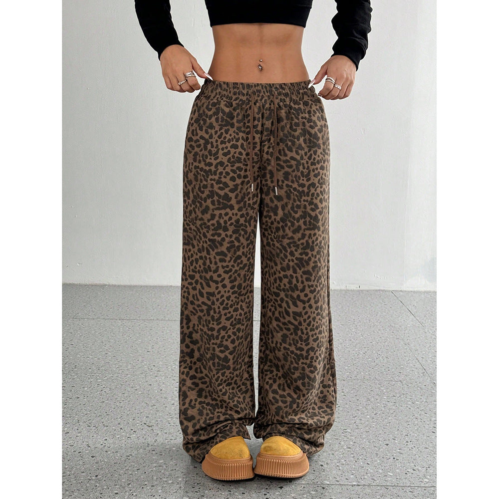 Leopard Print Floral Print Casual Jumpsuit Wide Leg Loose Fleece Era