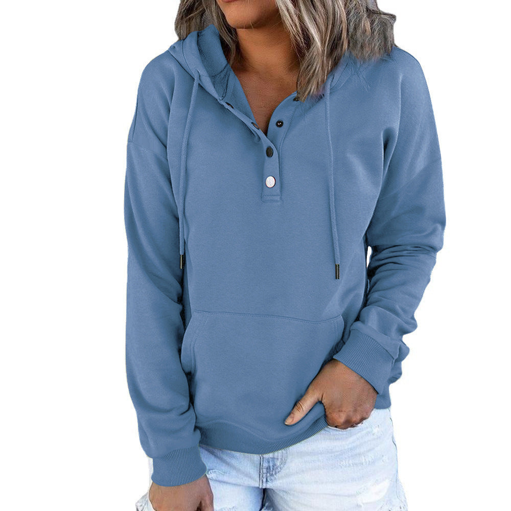 Long-sleeved Hooded Sweatshirt With Pockets Fashion Casual Button Drawstring Design Hoodie Top Spring And Autumn Sports Clothing For Women Fleece Era