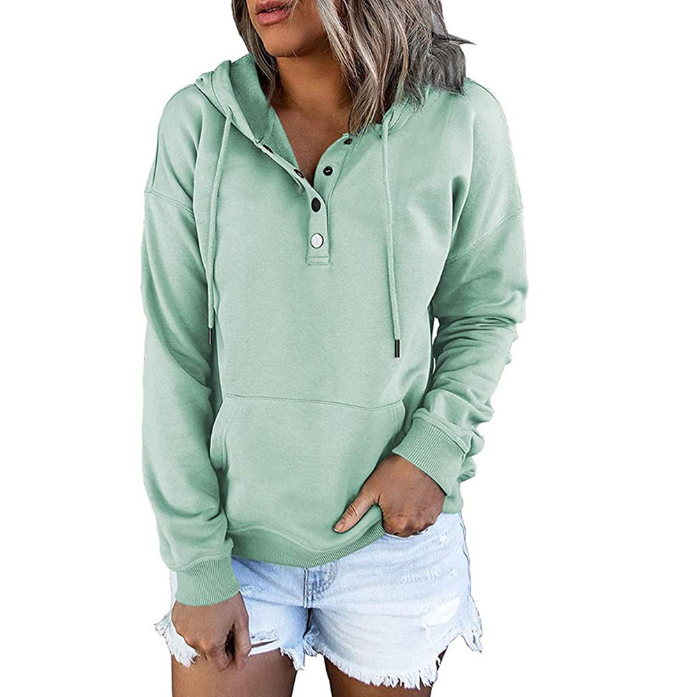 Long-sleeved Hooded Sweatshirt With Pockets Fashion Casual Button Drawstring Design Hoodie Top Spring And Autumn Sports Clothing For Women Fleece Era