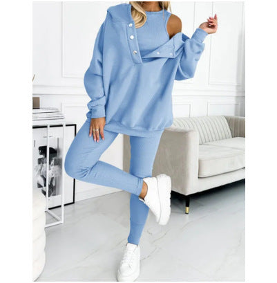 Women's Solid Color Vest Hoodie And Pants Set Fleece Era