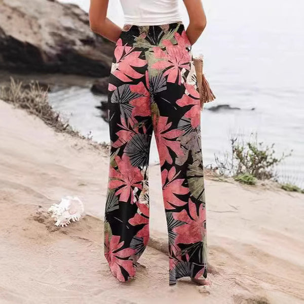 Summer Women's Fashion Loose Temperament Printed High Waist Wide Leg Trousers Fleece Era