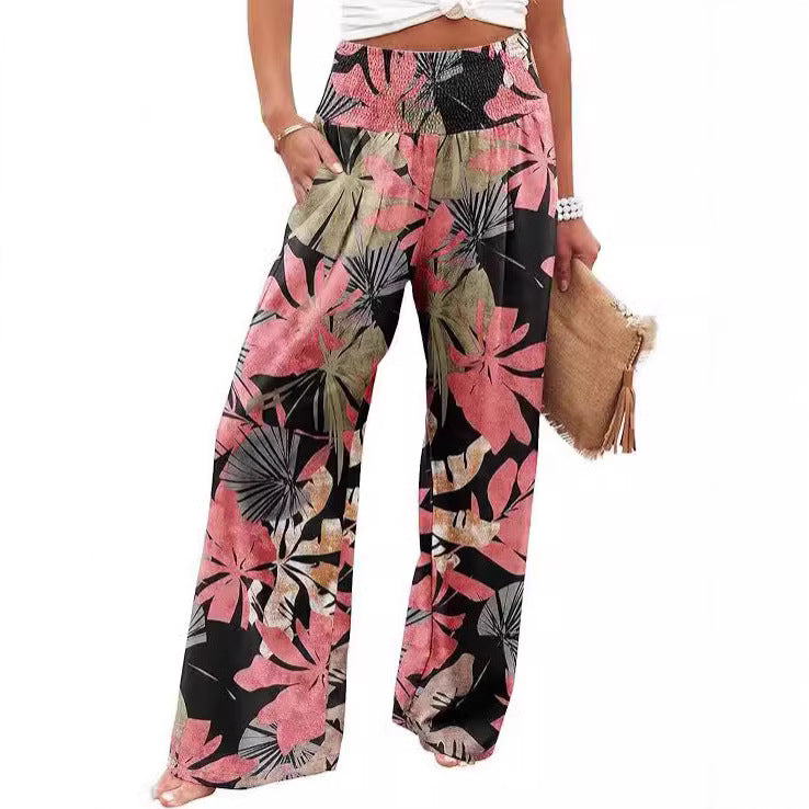 Summer Women's Fashion Loose Temperament Printed High Waist Wide Leg Trousers Fleece Era