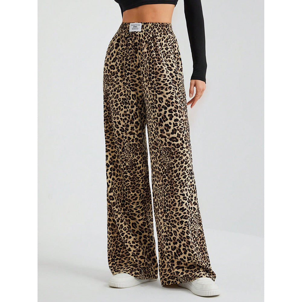Leopard Print Floral Print Casual Jumpsuit Wide Leg Loose Fleece Era
