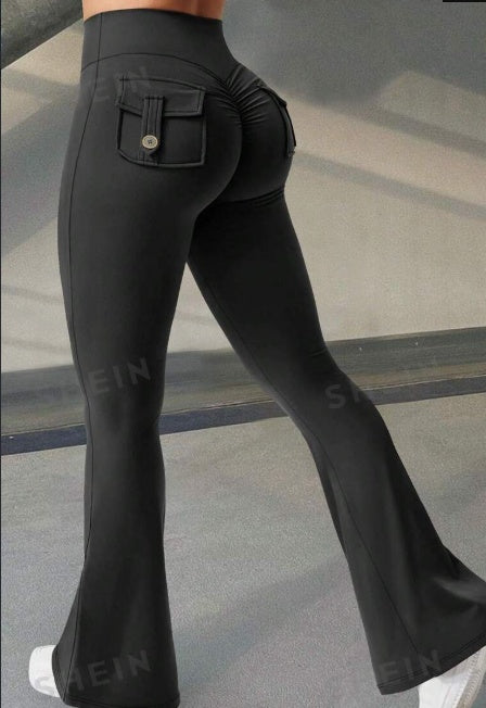 Yoga Fitness Flared Pants With Pockets Ins Fashion Slim High Waist Sports Trousers  Scrunch Butt Booty Workout Lifting Leggings Fleece Era
