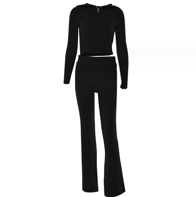 Hoodie Suit Sports Leisure Sexy Zip Long Sleeve Sweater And High Waist Long Pants Set Women's Clothing Fleece Era