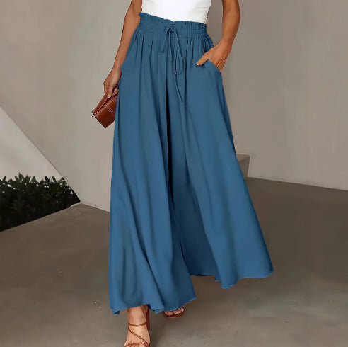 Women's Fashion Wide Leg Elastic Waistband Wide Leg High Waist Long Dress Pants Fleece Era