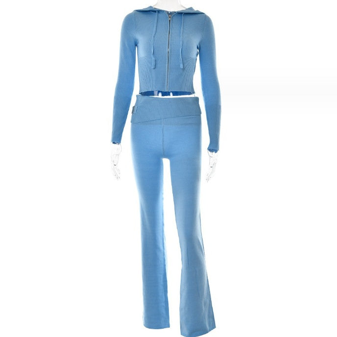 Hoodie Suit Sports Leisure Sexy Zip Long Sleeve Sweater And High Waist Long Pants Set Women's Clothing Fleece Era