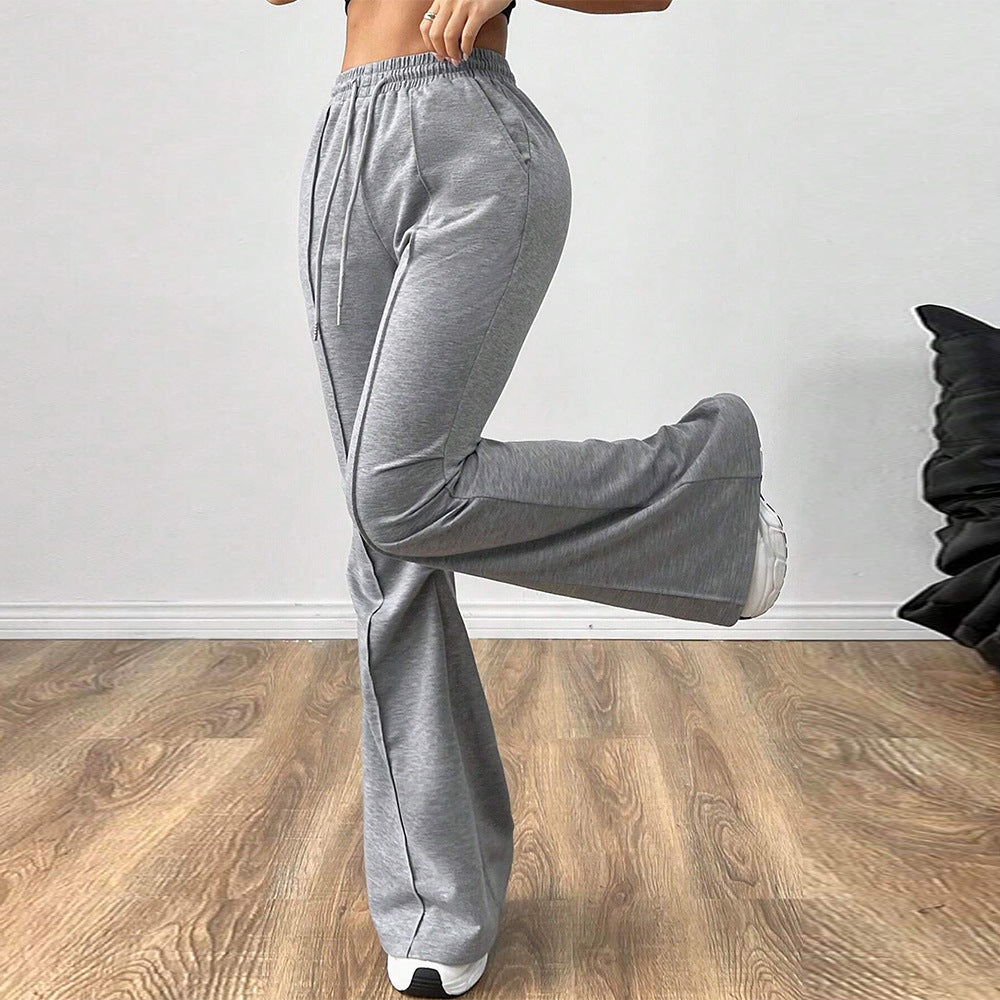 Simple Casual Pants Drawstring Elastic Waist Wide Leg Trousers Fleece Era